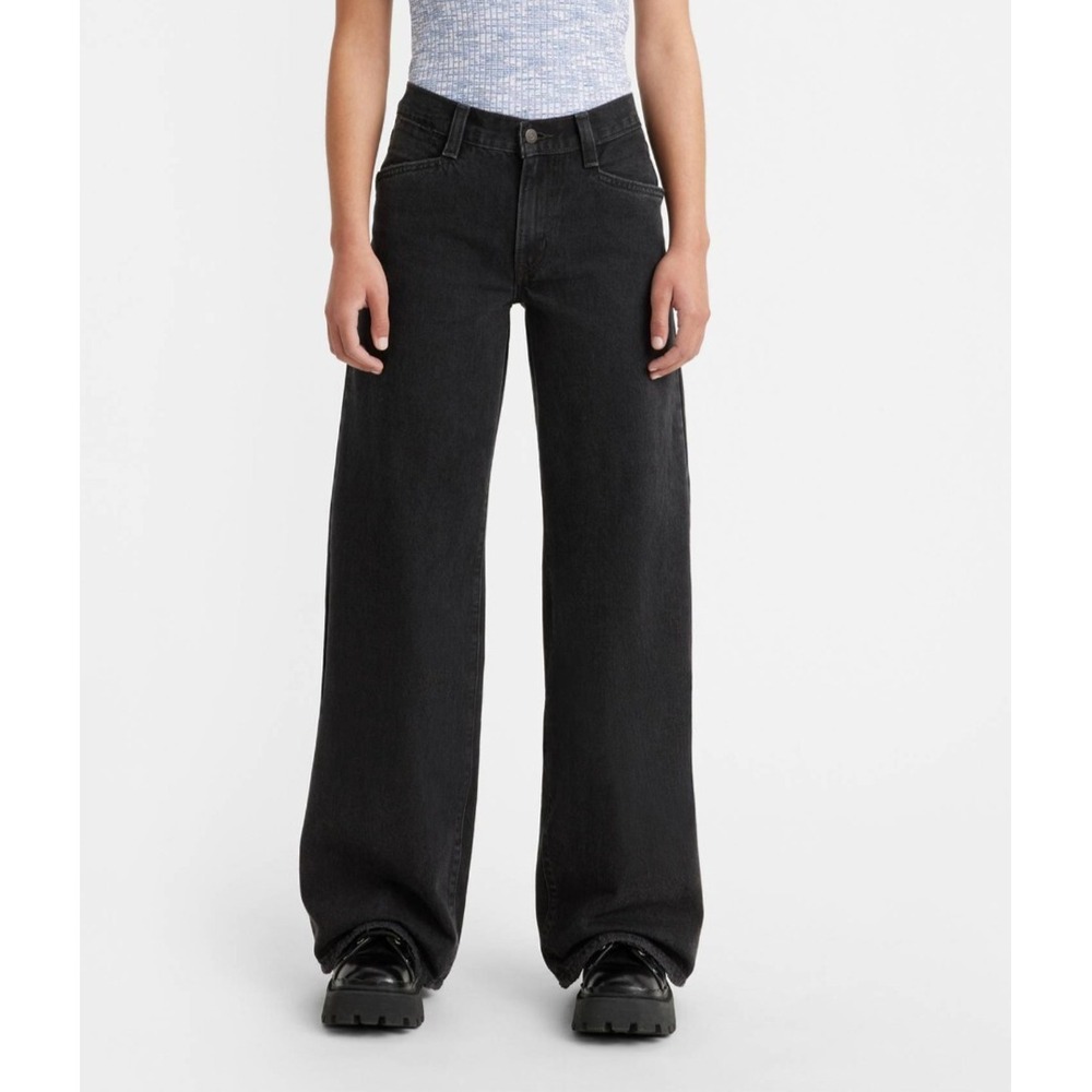 Levi's Women '94 Baggy Wide Leg Relaxed Fit, Zip Fly Jeans 24x31 Black Mid Rise